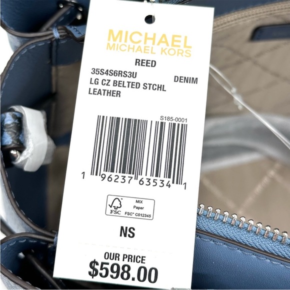 Michael Kors Large Reed Leather Belted Satchel Crossbody Bag Blue Snakeskin - Picture 12 of 12